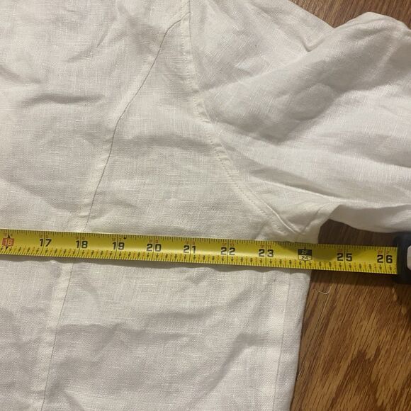 100% Linen White Crop Blazer Jacket XL Open Front Coastal Chic Quiet Luxury - Picture 8 of 13